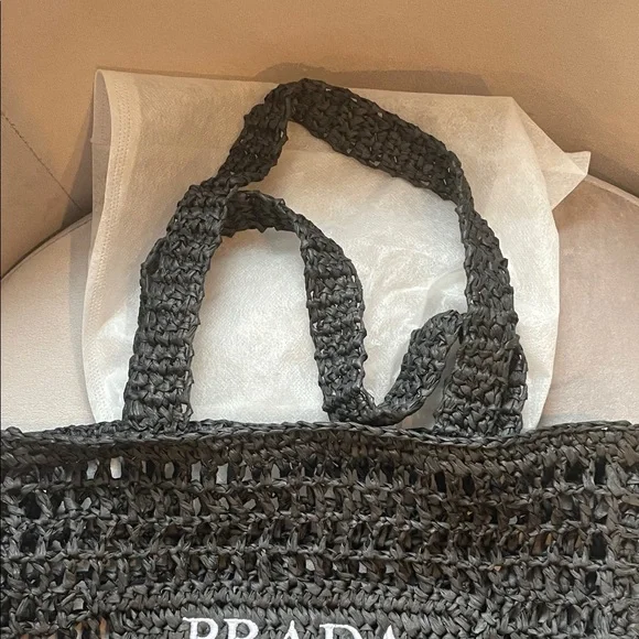 Prada LIKE STRAW BAG Black Crochet Milano Tote - Picture 2 of 7